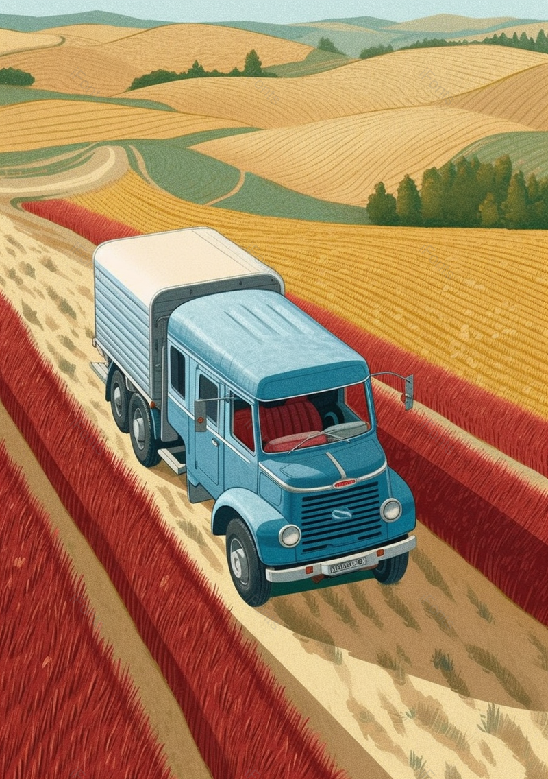 停在田地道路上的货车,插画/手绘图,插画/手绘图库,插画/手绘图下载,插画/手绘